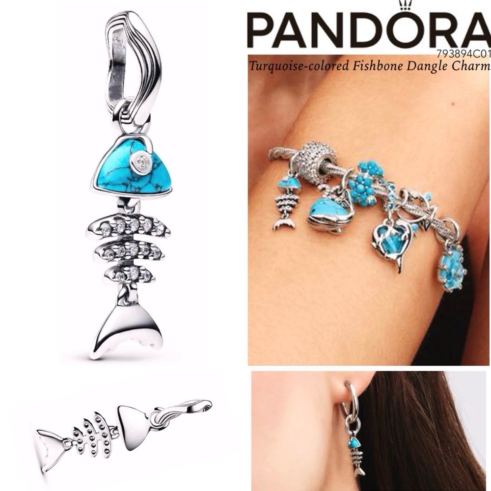 PANDORA Turquoise-colored Fishbone Dangle Charm w/box
